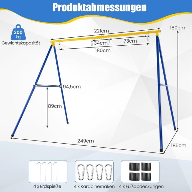 Coast Schommelframe A-Frame – Dubbel Schommelrek 249 x 185 x 181,5 cm – Blauw/Geel