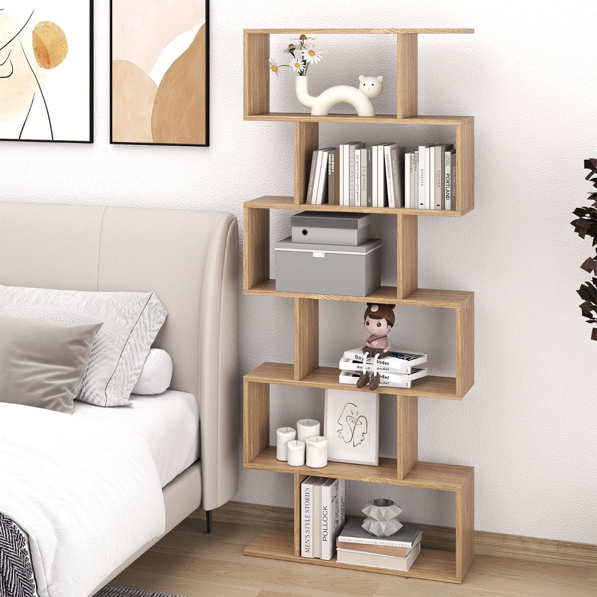 Coast 6-laags Boekenkast - Vrijstaande Scheidingswand - Natuur - 80 x 23 x 192 cm