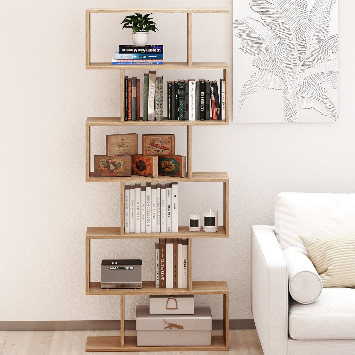 Coast 6-laags Boekenkast - Vrijstaande Scheidingswand - Natuur - 80 x 23 x 192 cm