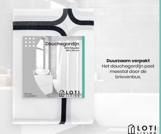 Loti Living Douchegordijn Anti Schimmel – Cube Design - Inclusief ringen – Waterdicht - Polyester - Douchegordijn 180x200 cm