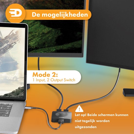 Drivv. HDMI Switch - 2-in-1 uit / 1-in-2 uit – Bi-directioneel – Ondersteunt 720p/1080p/4K/3D - Zwart