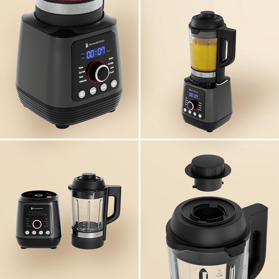 KitchenBrothers Blender - Thermoblender - 1.75L - Kookfunctie - 700+1000W - Smoothie Maker - IJscrusher - Zwart