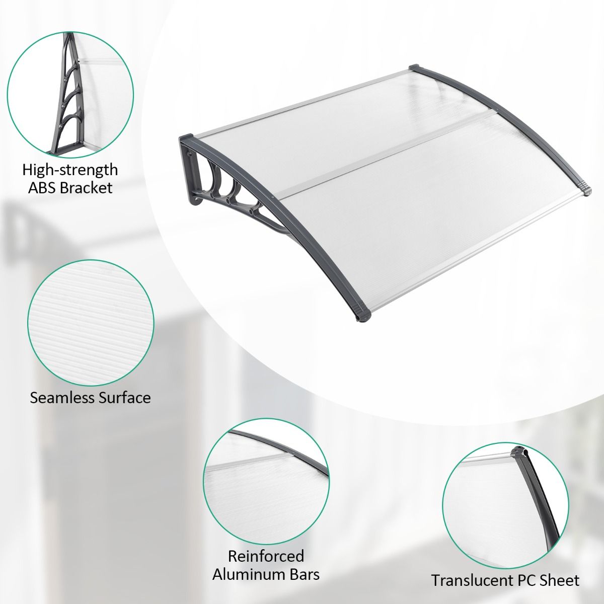 Coast Deur- en Raamluifel - Weerbestendig polycarbonaat - 122 x 99 cm - Grijs en zilver