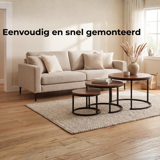 Bayt Salontafel - Salontafel Set - Ronde Salon tafel - Set 3 stuks - Bijzettafel - Koffietafel - Hout - Bruin
