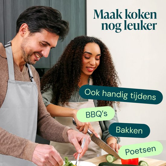 Castagnola keukenschort - Water- en vuilafstotend - Professioneel Kookschort - BBQ Schort voor Dames en Heren - Unisex - Verstelbare Gesp - Extra Grote Vakken - Lichtgrijs