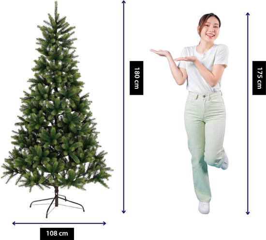 Black Box Trees Nagoya Kerstboom - Kunstboom met Scharnierconstructie voor Snelle Opbouw - Kerstversiering voor Binnen met Volle Uitstraling - H180 x Ø108 cm - Groen