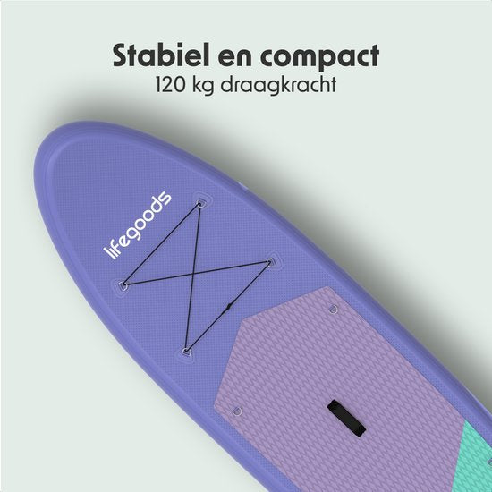 LifeGoods SUP Board Allround Compact - met Zitje - 100 KG Draagkracht - 300 x 76 cm - Opblaasbaar - Compleet SUP pakket - Paars