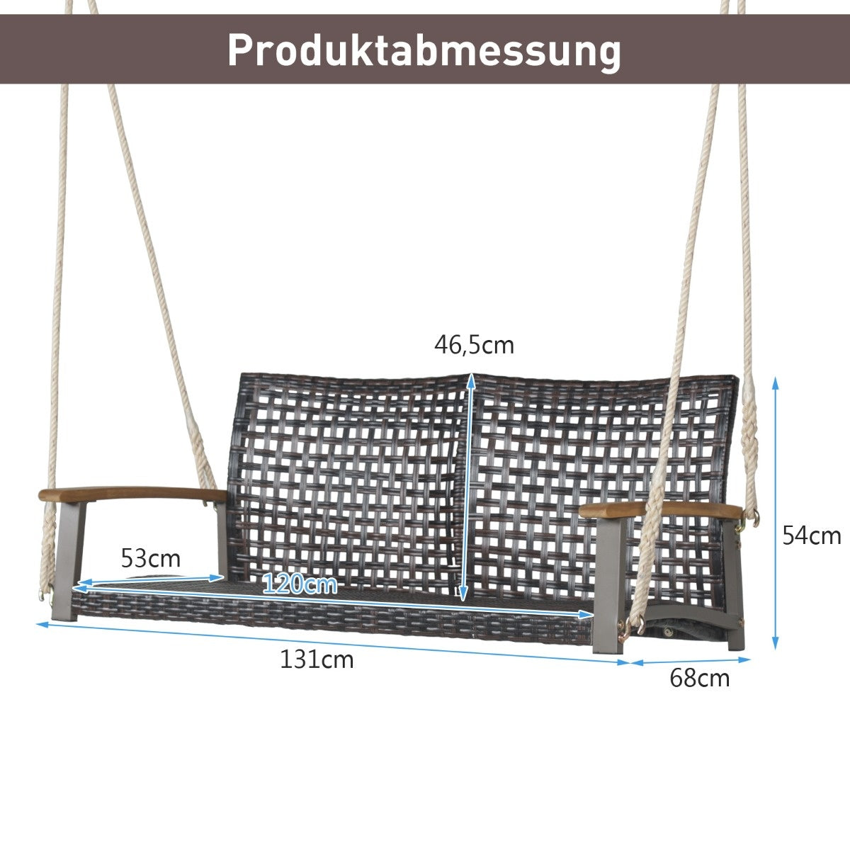 Coast Schommelbank voor Tuin en 2 Touwen - 131 x 68 x 54 cm
