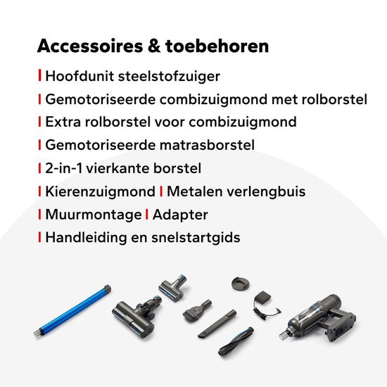 Puppyoo T12 Pure Steelstofzuiger Draadloos met Handstofzuiger - HEPA 12 - Blauw