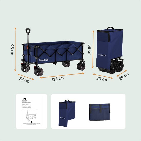 LifeGoods Bolderkar - XXL - Opvouwbaar - 300L - 150KG Draagkracht - Blauw