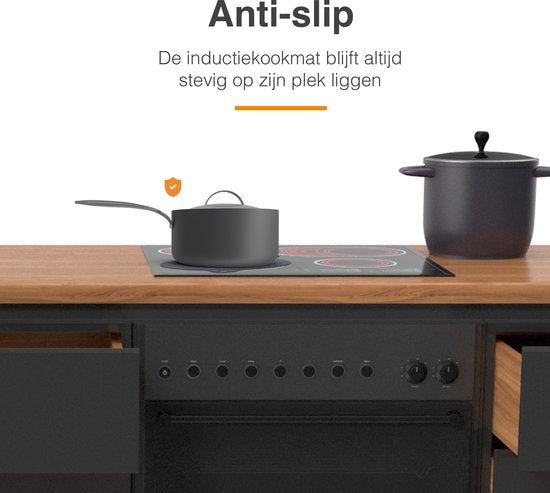 KitchenLove Inductie Beschermer - Mat Rond - 4 Stuks 3 Maten - Panbeschermer Matjes - Hittebestendig tot 240°C - Zwart