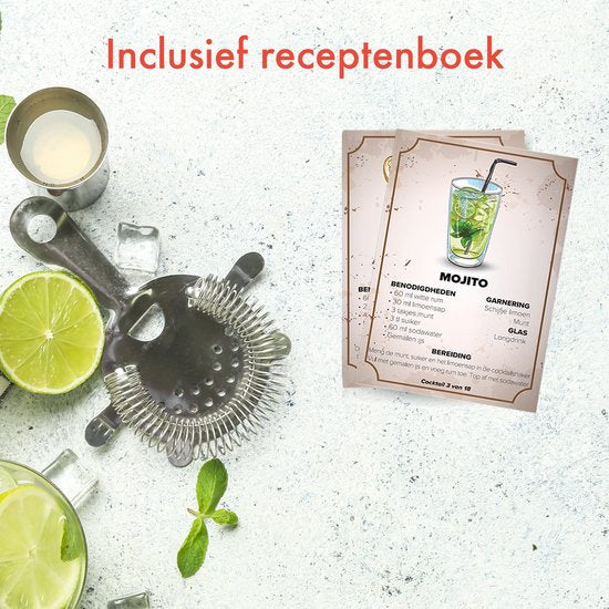 KitchenBrothers Cocktail Set - 25 delig - Inclusief Cocktail Shaker (750ml) - Compleet voor Cocktailbar - Donkerbruin/Bamboe - Cocktailset - BPA-Vrij - Met Receptenboekje - Cadeauverpakking