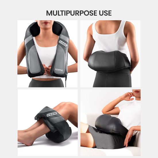 RENPHO U-Neck Go Shiatsu Nek & Schouder Massager - Verwarmingsfunctie - Geschikt voor verschillende lichaamsdelen - Zwart