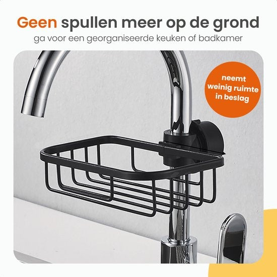 Goliving Doucherek hangend - Doucherekje - Zonder Boren - Keukenrek - Gootsteen Organizer - Badkamer Accessoires - 19,5 cm - Set van 2 - Zwart
