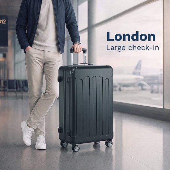 TRVLMORE Reiskoffer 110L – Hardcase ABS – 360° Wielen – Codeslot – Zwart