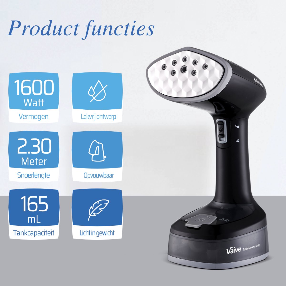 VAIVE TurboSteam Inklapbare Kledingstomer 1600W - Handstomer - Stoomapparaat Kleding - Steamer - Stomer - Kledingstomers