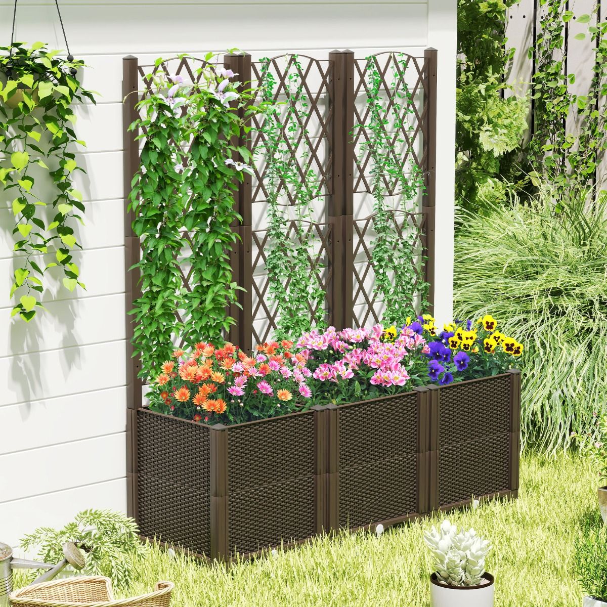 Coast Verhoogde Plantenbak met Schutting - Zelfbewateringssysteem - Uitbreidbaar - Koffie - 40 x 40 x 140 cm