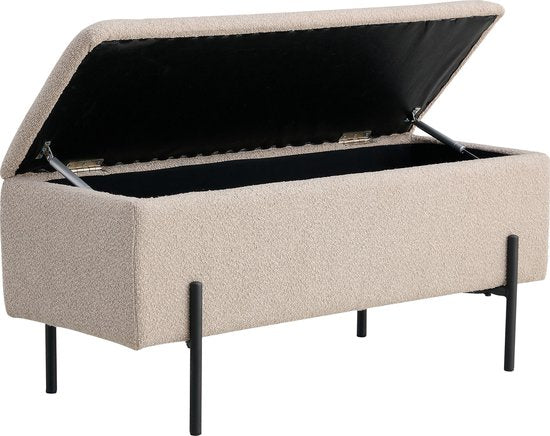 House Nordic Bankje Watford Bouclé met Opslag Beige 95x36,5x46cm