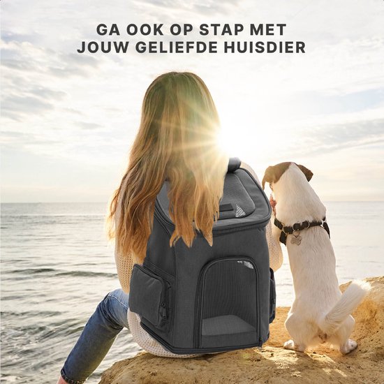 Jake en Jacky Hondenrugzak - Hondentas - Draagzak Hond - Honden Draagtas - Katten Rugzak - Reistas Kat - Tot 8 kg - Zwart