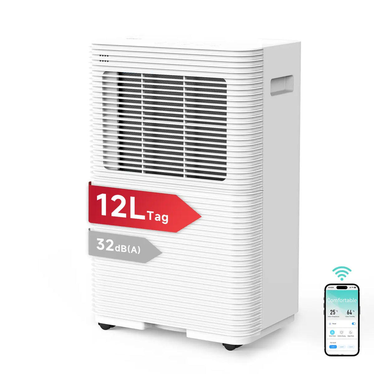 VINO slimme luchtontvochtiger - 12 L/dag - wifi - 1,8 L tank - wit