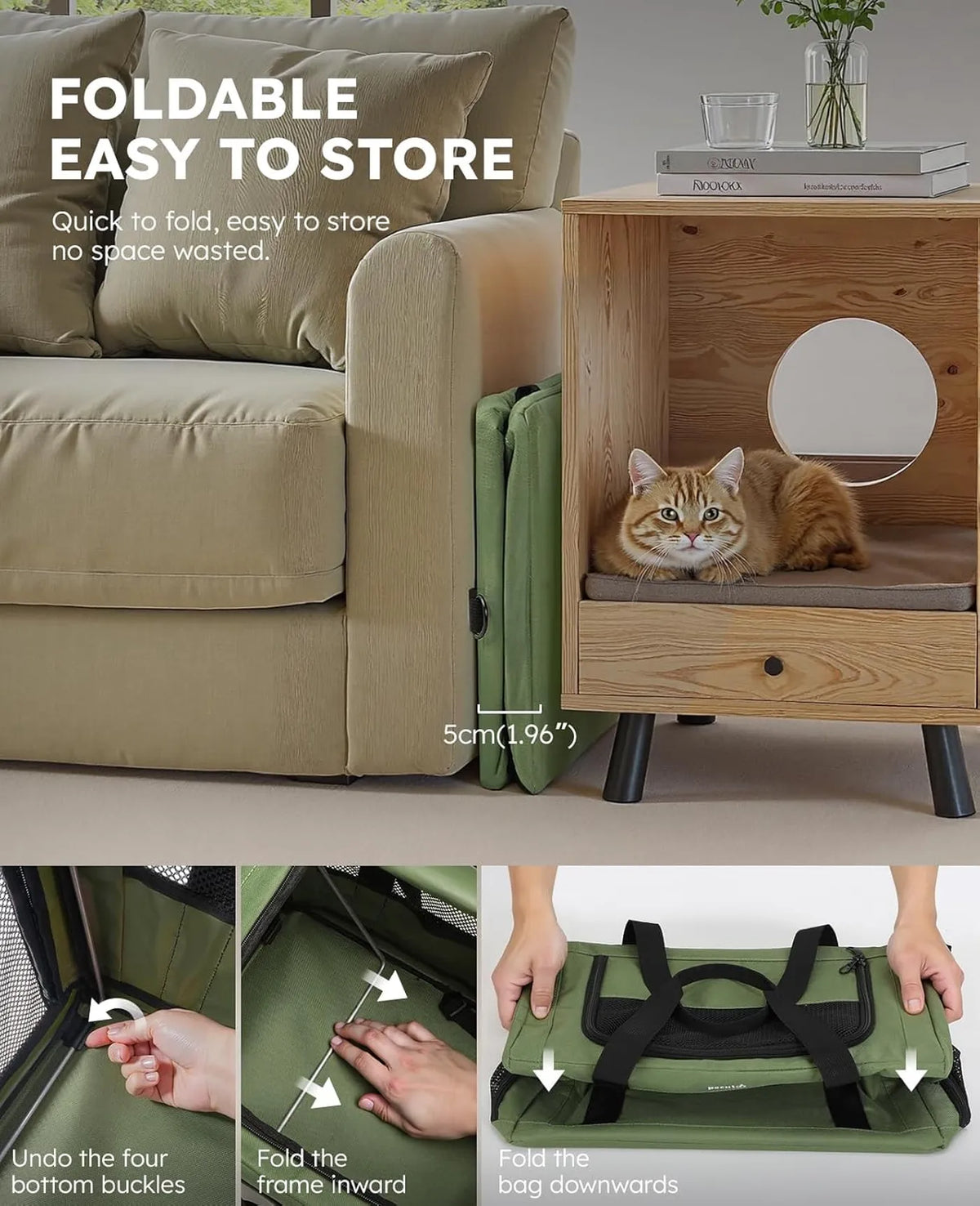 Pecute Huisdierentas Frame-Serie - Armygroen - 43 cm - Tot 5 kg, Kat & Kleine Hond