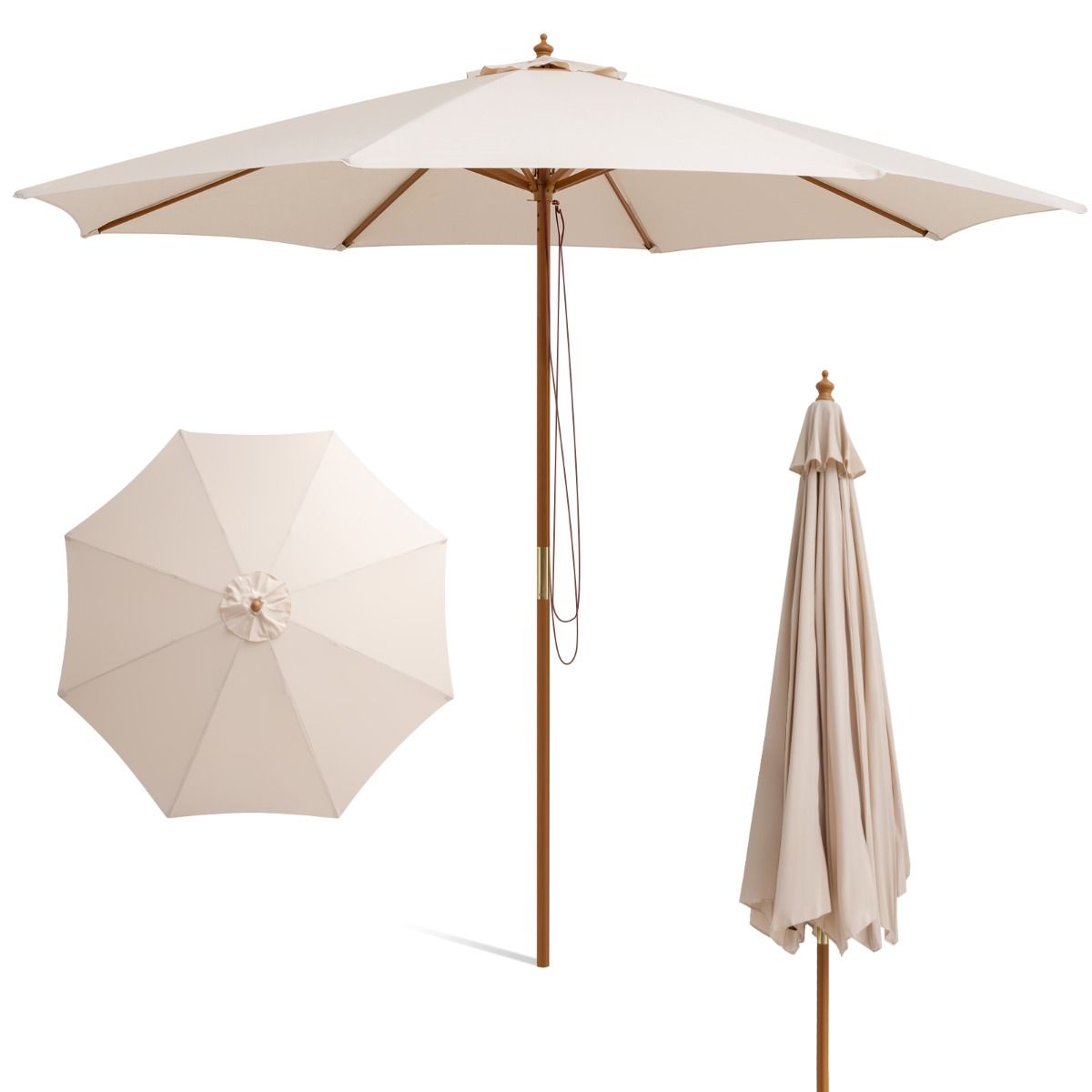 Coast Terrasparasol - Hout - Beige - 300x300x262cm