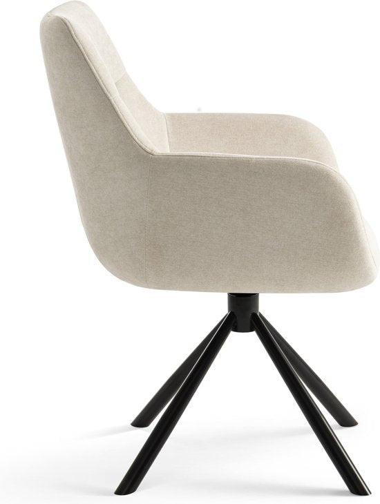 Furnihaus Olivia Draaibare Eetkamerstoel – Met Armleuning – Beige – Comfortabele Stoffen Design Stoel voor Eetkamer of Woonkamer