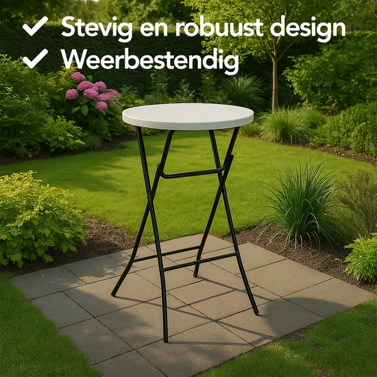 Brixy 2 Stevige Statafels - Partytafel - Robuust en Weersbestendig - Inklapbaar - 80cm x 110cm - Feest - Wit/Grijs