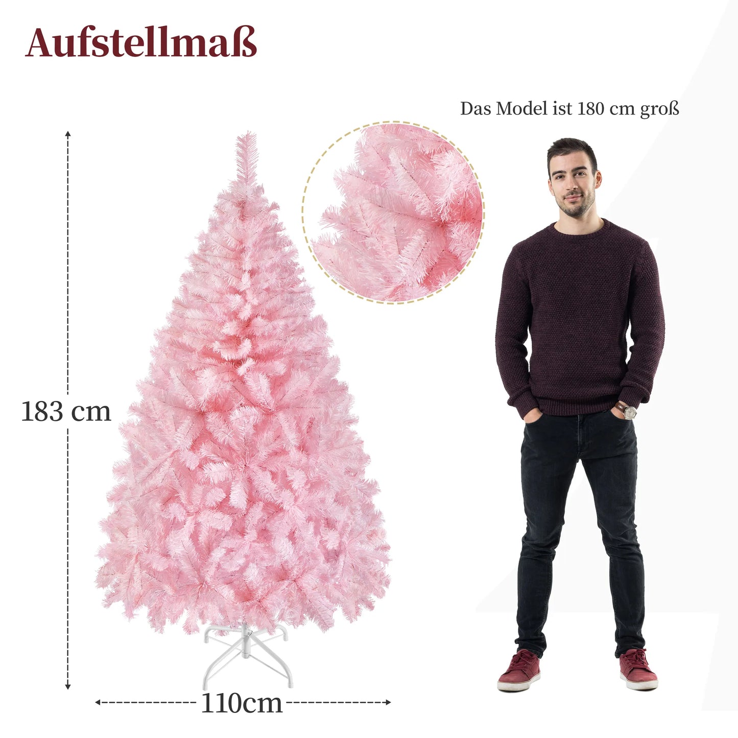 Yaheetech Kunstkerstboom Roze – 110 x 110 x 183 cm – Voorzien Van 598 Takpunten En Inklapbare Metalen Voet En Beschermende Gummikappen – Voor Woonkamer En Feestdagen – Roze PVC En Metaal
