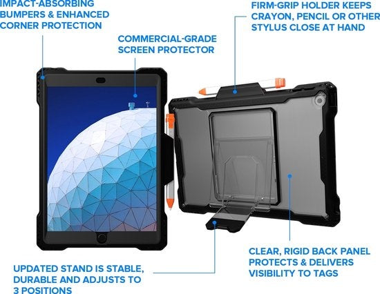 MAXCases Shield Extreme-X Zwart met Pencil / Crayon houder Apple iPad 8 (2020) / iPad 7 (2019)