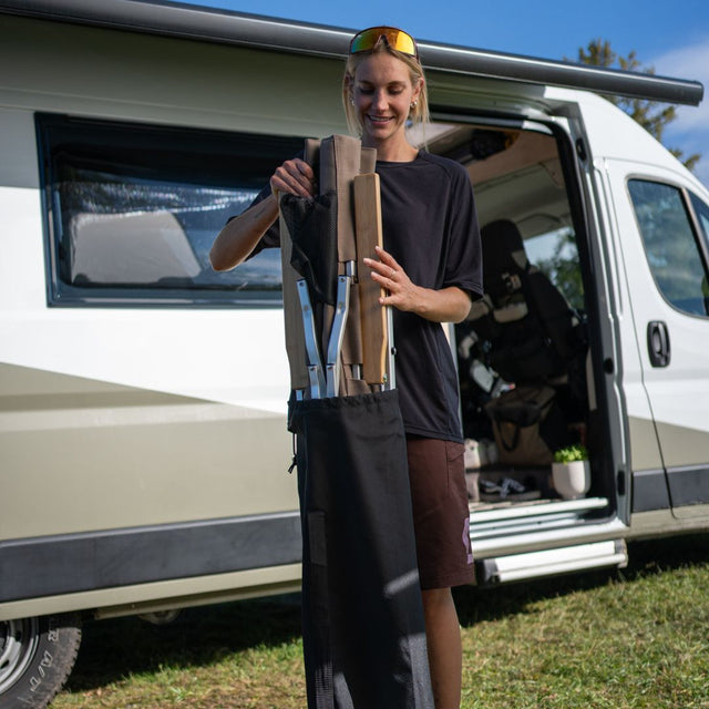 AMA Relax Opvouwbare Campingstoel - Rugleuning in 4 Standen Verstelbaar - Aluminium en Bamboe - 53 x 62 x 100 cm - Tot 130 kg