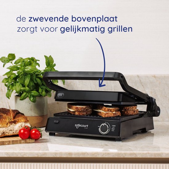 Safecourt Kitchen 3-in-1 Contactgrill en Tosti-apparaat – Verstelbare Hoogte – 2000W – Zwart