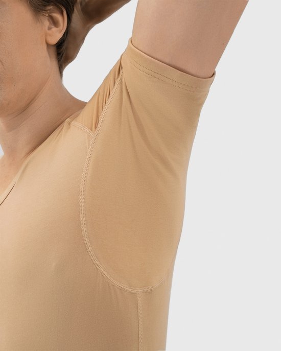 Anti Zweet Shirt - Fibershirts® - Ingenaaide Okselpads- Ondershirt - beige - V-hals - Heren - Maat M
