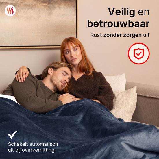 Seranova Elektrische Deken XXL - 180x160 cm - 2 persoons Bovendeken - Warmtedeken - Dubbelzijdig - Fleece Sherpa - Blauw