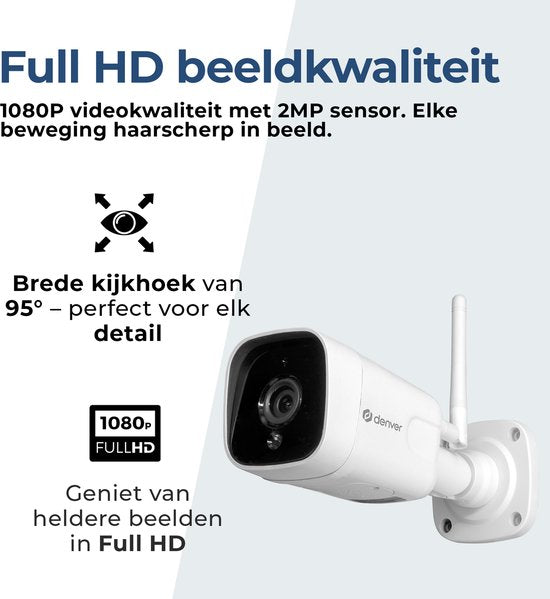 Denver Beveiligingscamera Buiten en Binnen - met Nachtzicht - Met WiFi & App - Full HD - Bewegingsdetectie - IOC241