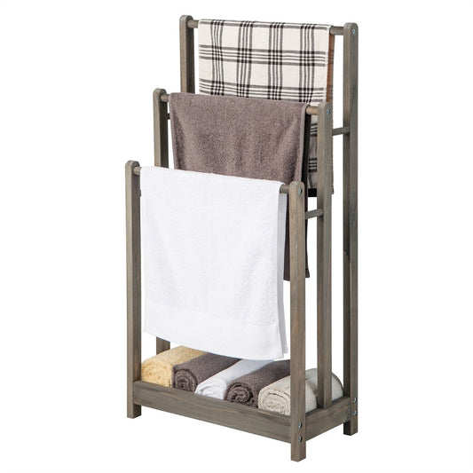 Coast Houten Handdoekenrek - 3 niveaus - Onderste opbergrek - Rustiek grijs - 45 x 22 x 86 cm