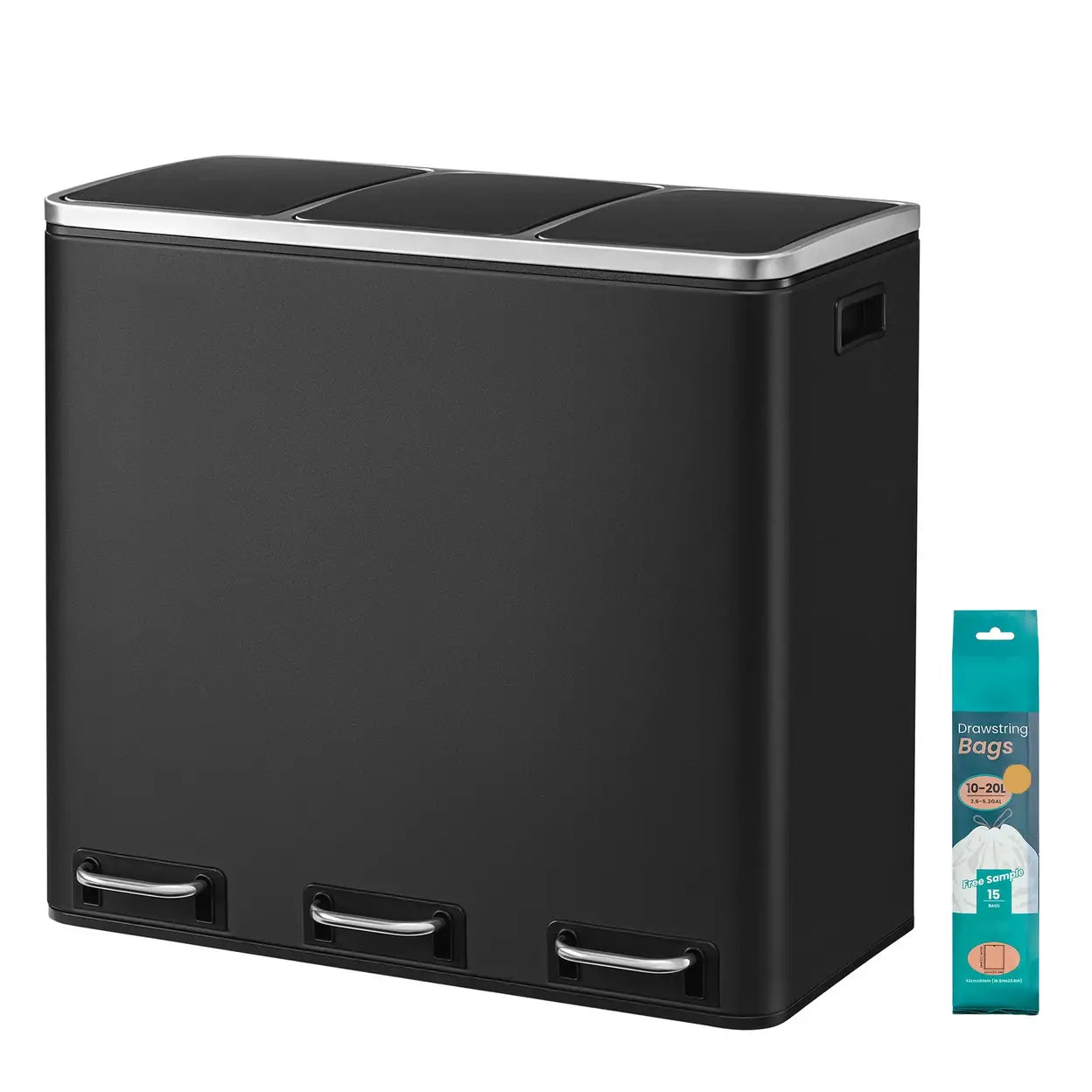 Joyfurnos Driedubbele Pedaalemmer - Zwart - 3 x 18 Liter - Softclose Deksels - Staal - 61 x 31,5 x 55,5 cm