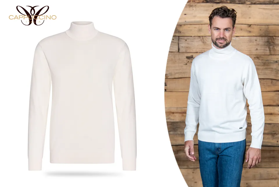 Cappuccino Italia - Heren Sweaters Coltrui Off White - Wit - Maat XXL