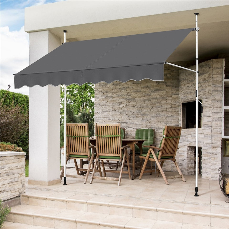 Yaheetech Klemzonnescherm Donkergrijs – Handmatig Uittrekbaar – 250 x 120 cm – Hoogte 210-300 cm