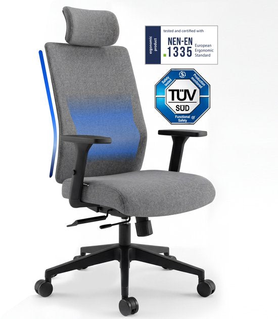Backerz Ergonomische Bureaustoel - Bureaustoelen voor Volwassenen tot 160kg - Fabric Office Chair - NEN-EN1335