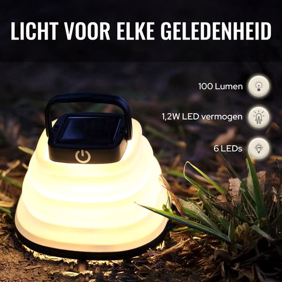 Tech Essentials Solar LED Lantaarn - Opvouwbaar - Zwart - Tentlamp - Led Lamp Oplaadbaar - Kamperen - Nood - Storm - Hanglamp - Zonne Energie