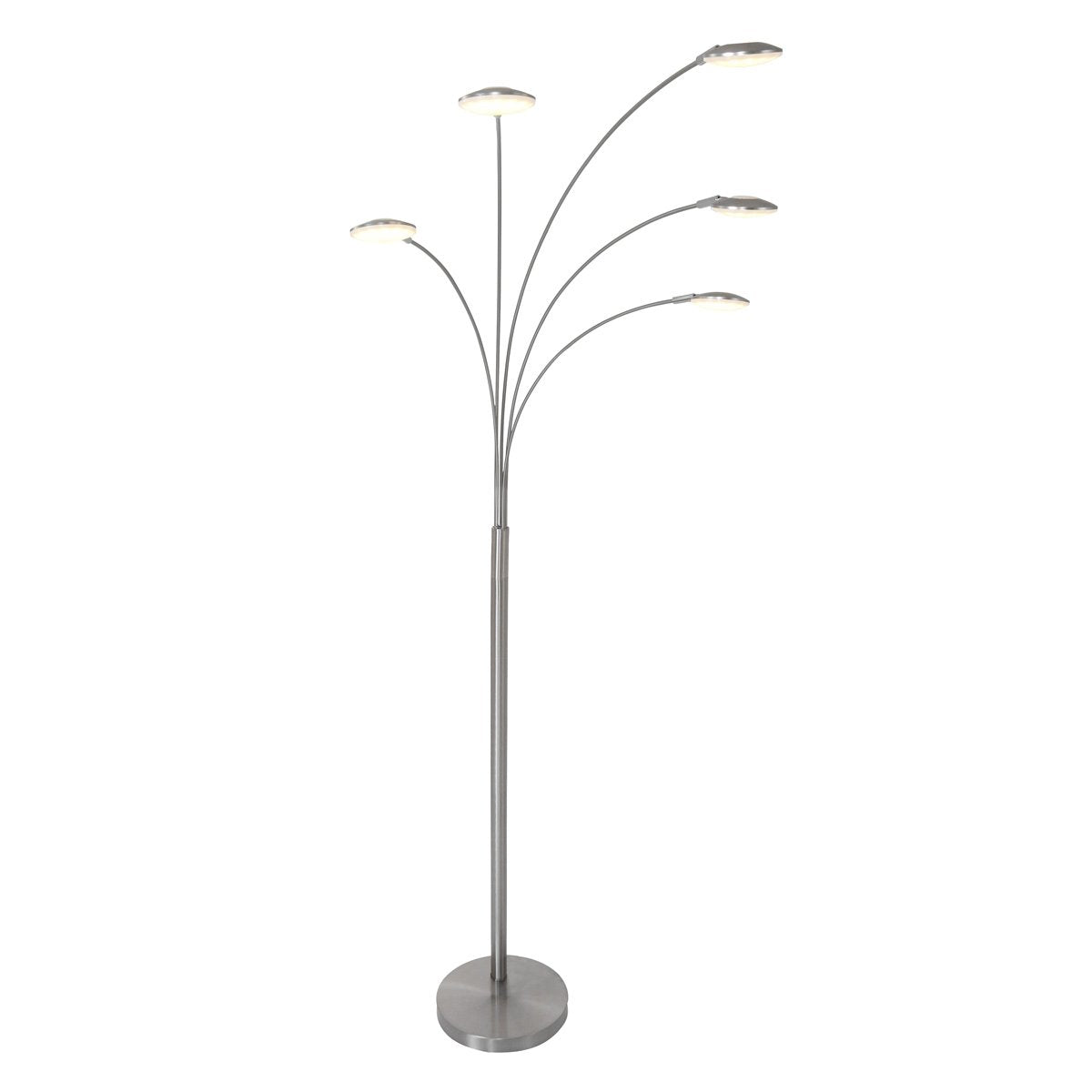 Vloerlamp Synna 1327ST – Draaibaar, dimbare LED booglamp van staal en glas, Modern design, Mexlite, met 5 lichtbronnen (4.5W) en snoer van 235 cm