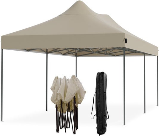 LifeGoods Partytent - Opvouwbaar - 3x6 m - Easy Up - Paviljoen - Waterdicht - Draagtas met Wieltjes - Beige