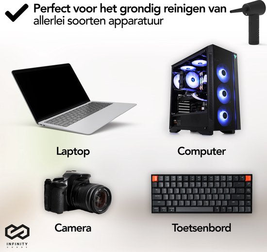 Infinity Goods 4-in-1 Luchtblazer - Perslucht - 53K RPM - Blazen En Zuigen - Gecomprimeerde Lucht - Draadloos En Oplaadbaar - Zwart