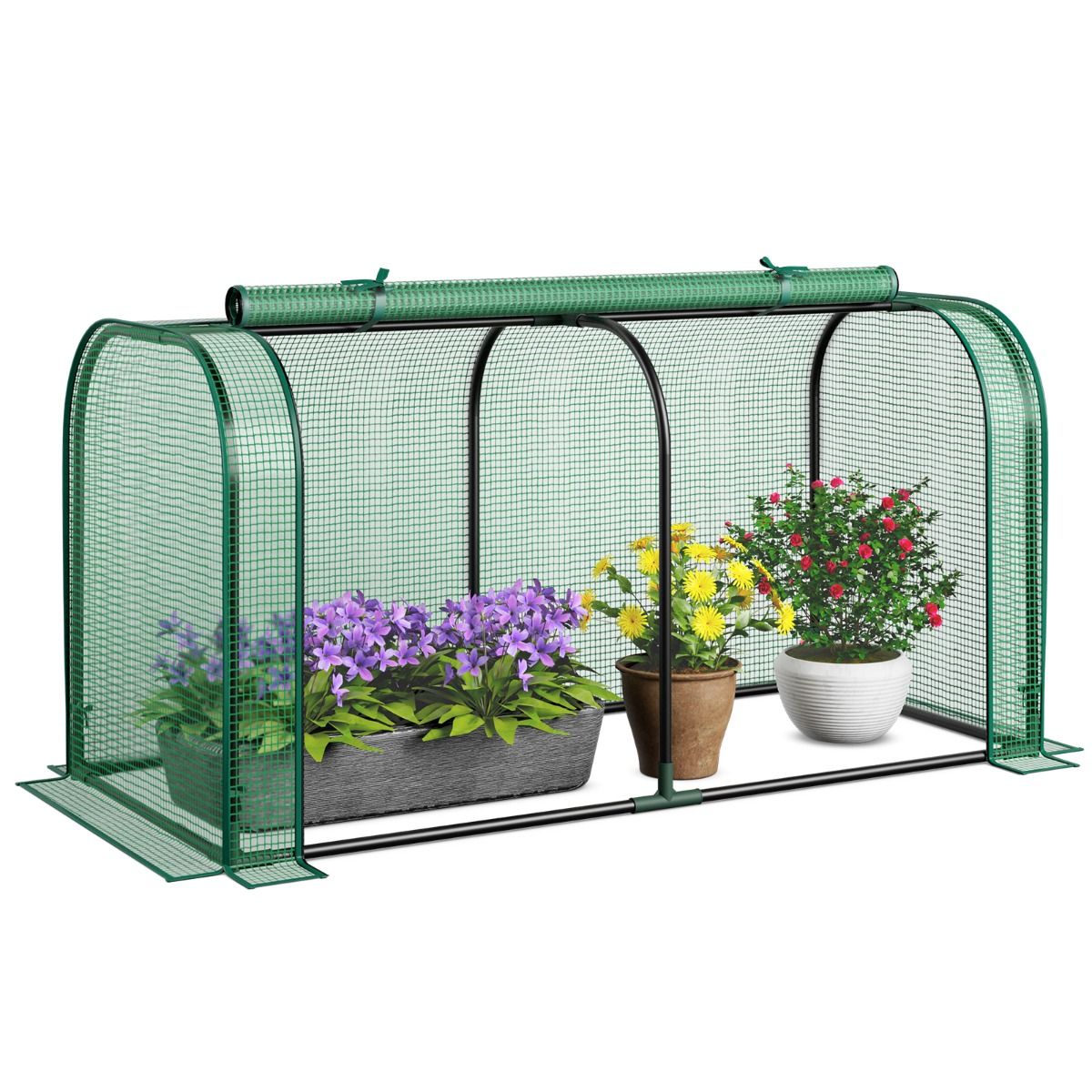 Coast Mini-kas - draagbare tuinkas - oprolbare ritsdeur - waterdicht PE zonwering - wit/groen 118 x 55 x 60 cm