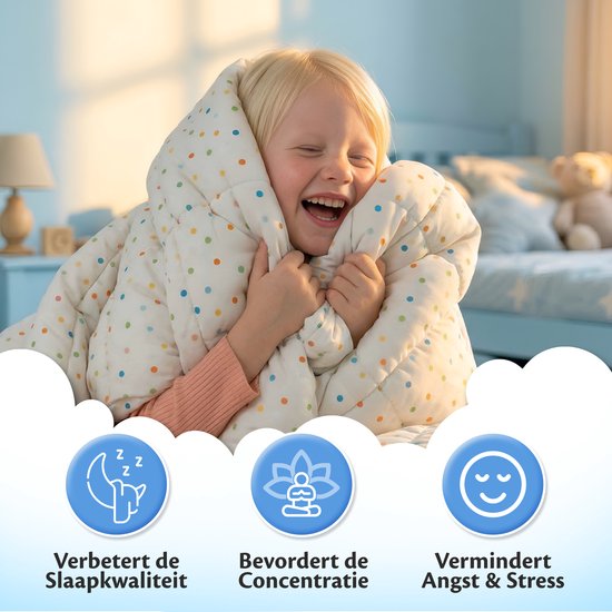 Ella Verzwaringsdeken Kind 3,2kg - OEKO-TEX Katoen Zwaartedeken 100 x 150cm - Weighted Blanket - Verzwaarde Deken Stippen