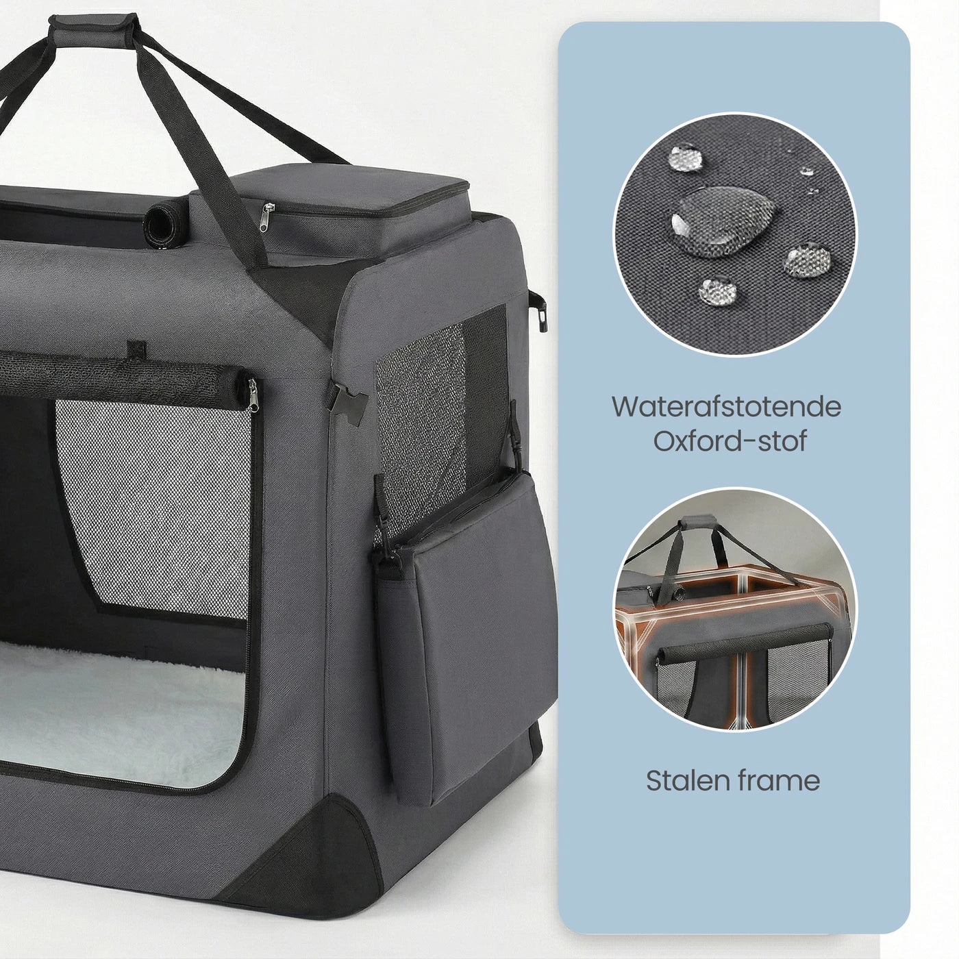 Ochama Opvouwbare Hondenbench 91 x 63 x 63 cm - Oxfordstof - Grijs - Draagbaar - Voor Honden van 23-32 kg