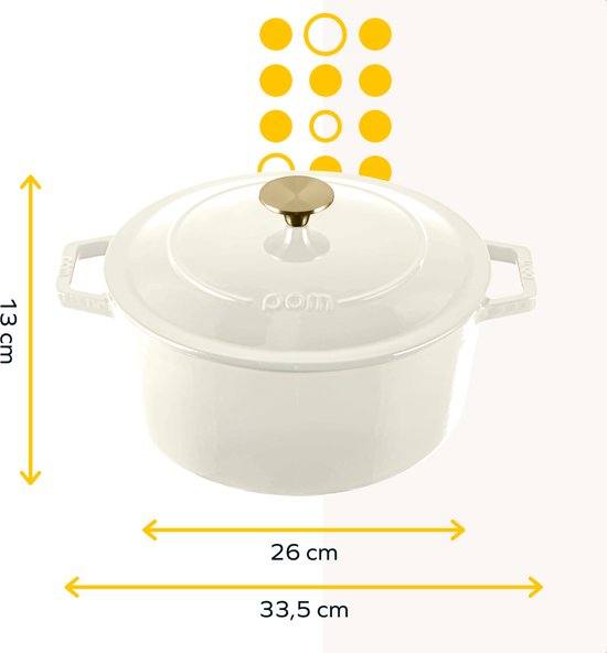 MOA Gietijzeren Braadpan - 5,7L - Voor Alle Warmtebronnen incl. Inductie - Met Deksel - Ø 26cm - Anti-Aanbaklaag - Wit