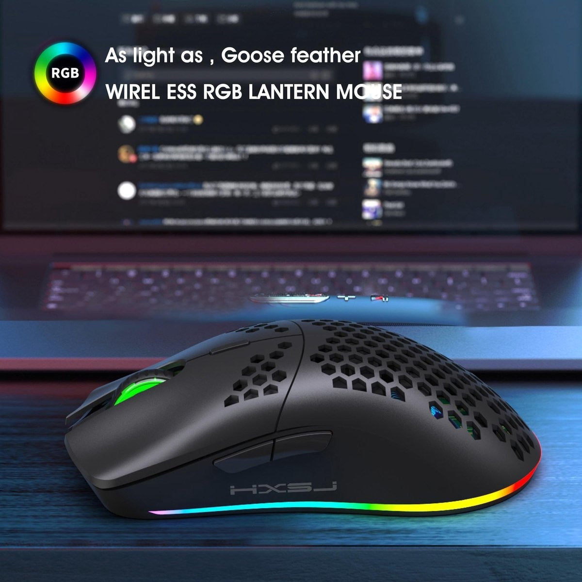 HXSJ T66 2.4G Draadloze Gaming Muis - Ultra licht - RGB Verlichting - Zwart