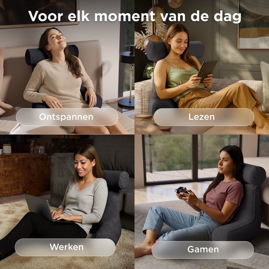 Cozysense® - Leeskussen - Leeskussen voor in Bed - Bookseat - Ergonomisch Zitkussen met Boucléstof - Boekkussen - Lees Kussen - Groot Formaat Steun voor Rug, Nek en Armen - Relax Kussen - Verstelbare Vulling - CertiPUR® - Afneembare Hoes - Grijs